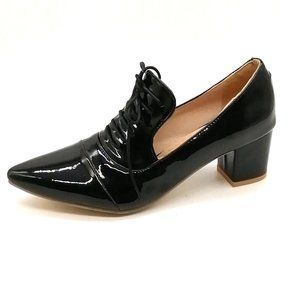 Womens Pumps Black Patent Leather Slip On Pointed Toe Faux Laces EUR 41 NEW